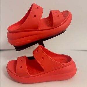 Crocs Classic Crush Wedge Sandals Orange Slip On Casual Comfort M5 W7